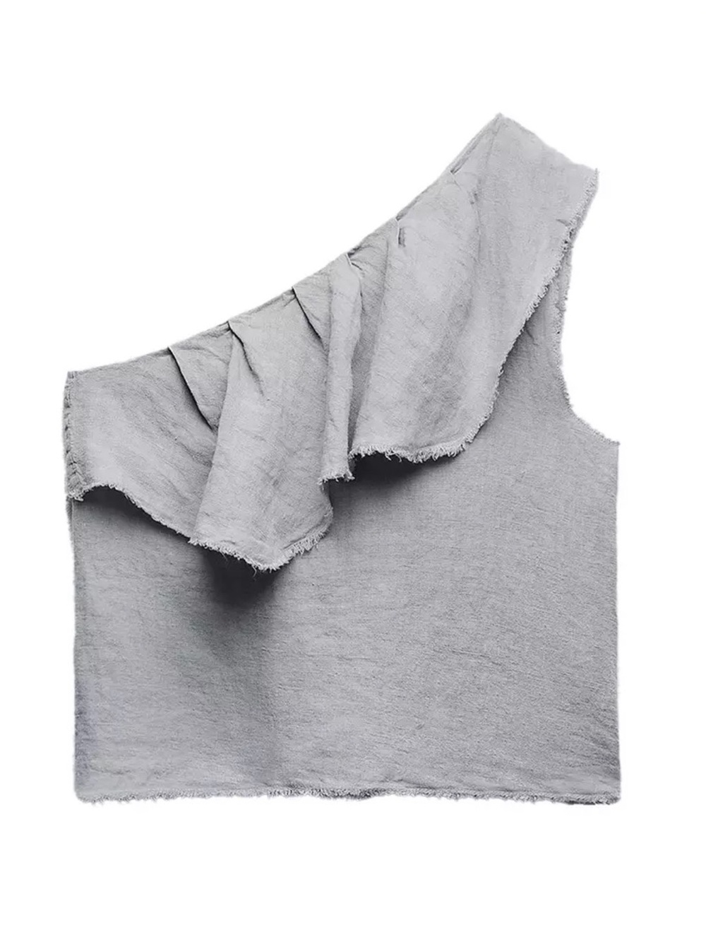 Zara One-Shoulder Ruffle top in Gray